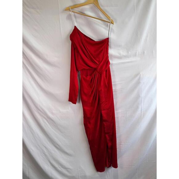 ML Monique Lhuillier Red One Shoulder Satin Gown Size 2 Good Condition ex-RTR - Picture 3 of 6